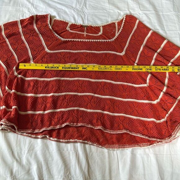 Free people la bonito poncho oversized loose knit crochet sweater size large ora - Picture 7 of 7